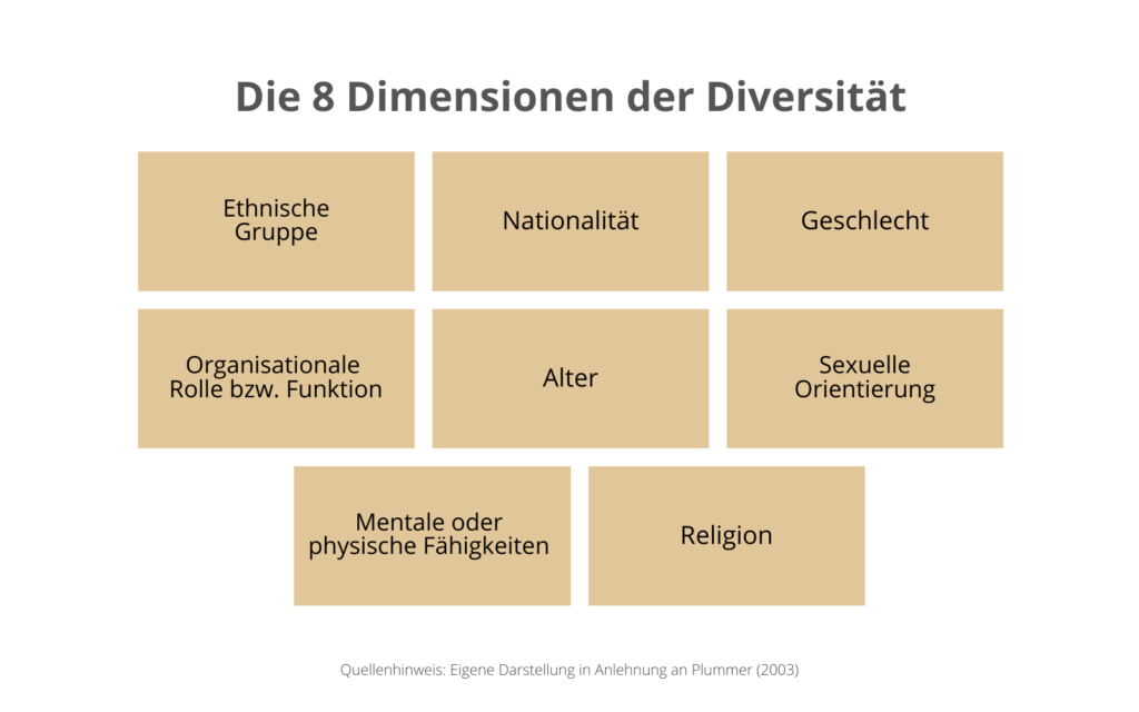 Eigene Darstellung der 8 Dimensionen der Diversität in Anlehnung an Plummer (2003)